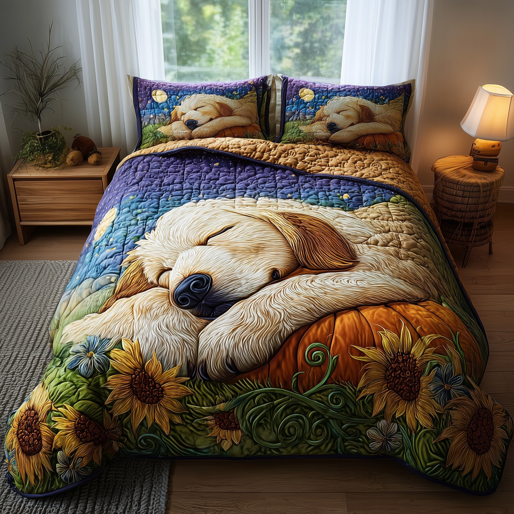 Golden Harvest Retriever Quilted Bedding Set Lightweight