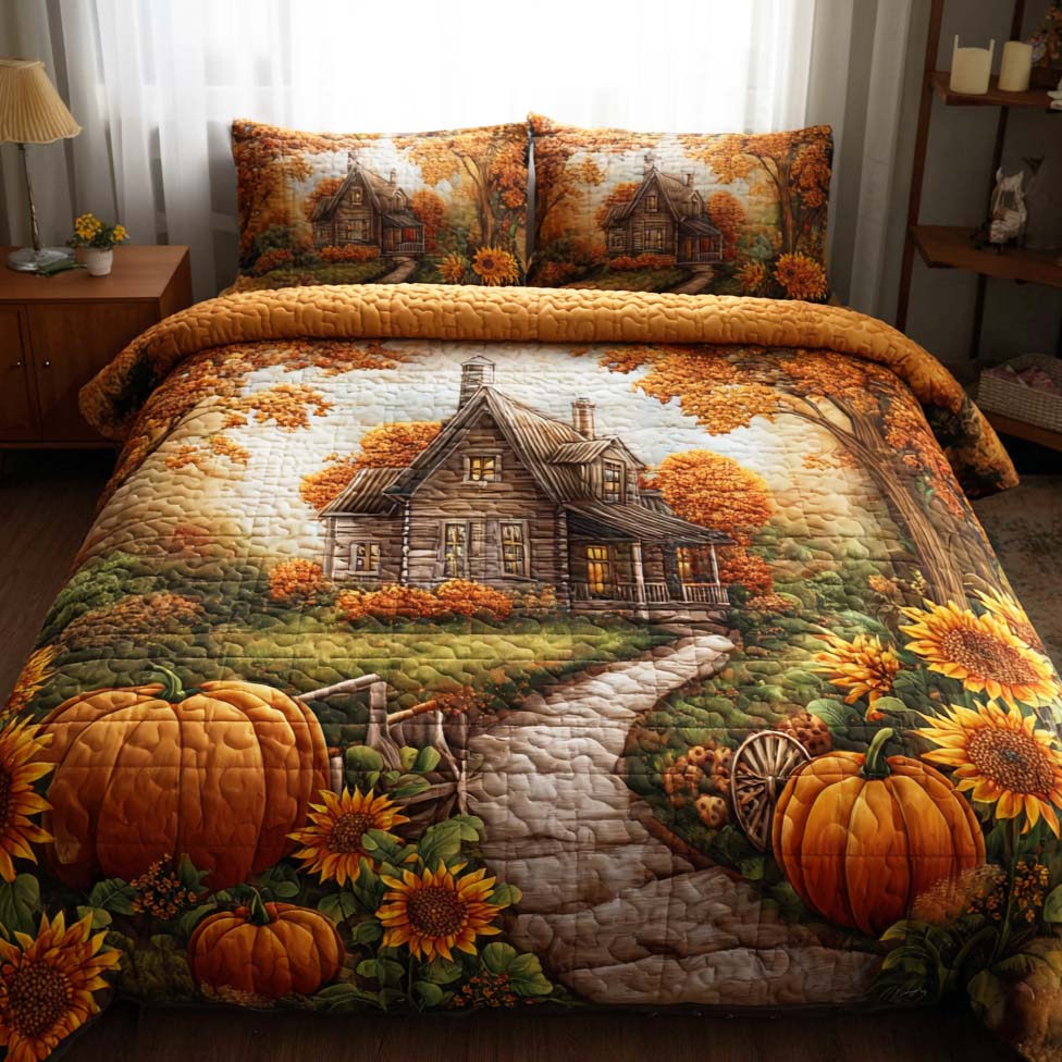 Golden Harvest Winds Quilted Bedding Set Bedroom Decor Autumn Gifts For Friends