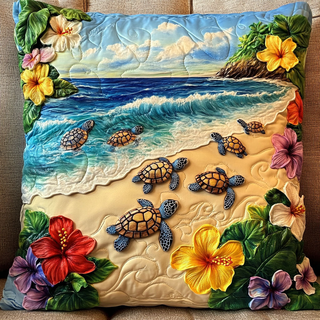 Golden Hatchlings Swim Quilted Pillow Case Throw Pillow Cases Turtle Gifts For Christmas Holiday