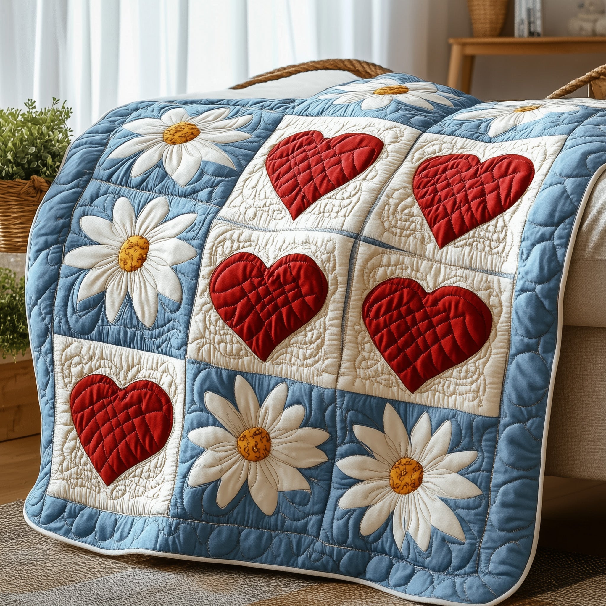 Golden Heart Blossom Quilted Blanket Cute Bed BlanketChristmas Gifts For Brother In Law