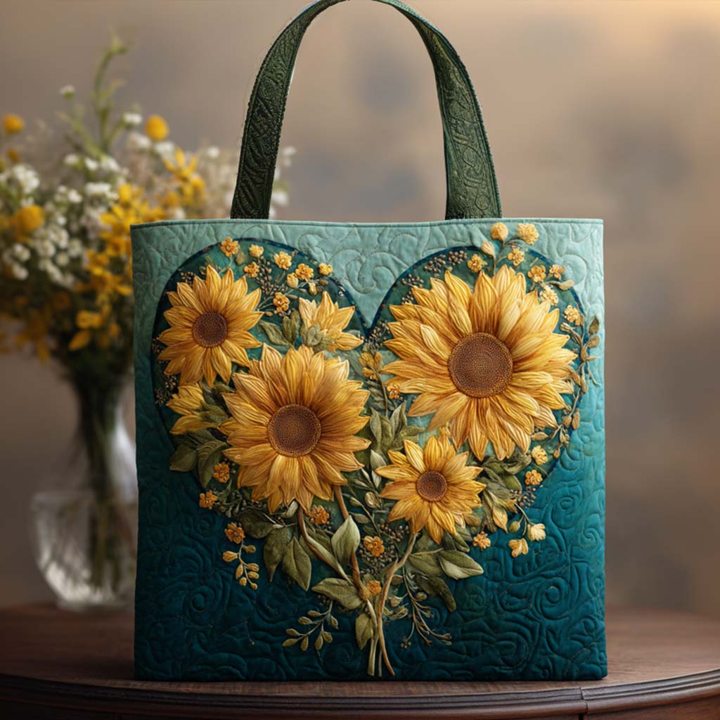 Golden Heart Quilted Tote Bag Sunflower Birthday Gifts