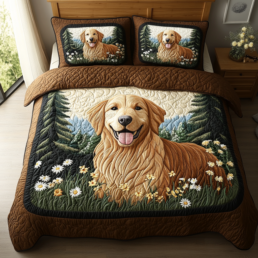 Golden Hearts Quilted Bedding Set Bed Decorations Christmas Gifts For Golden Retriever Lovers