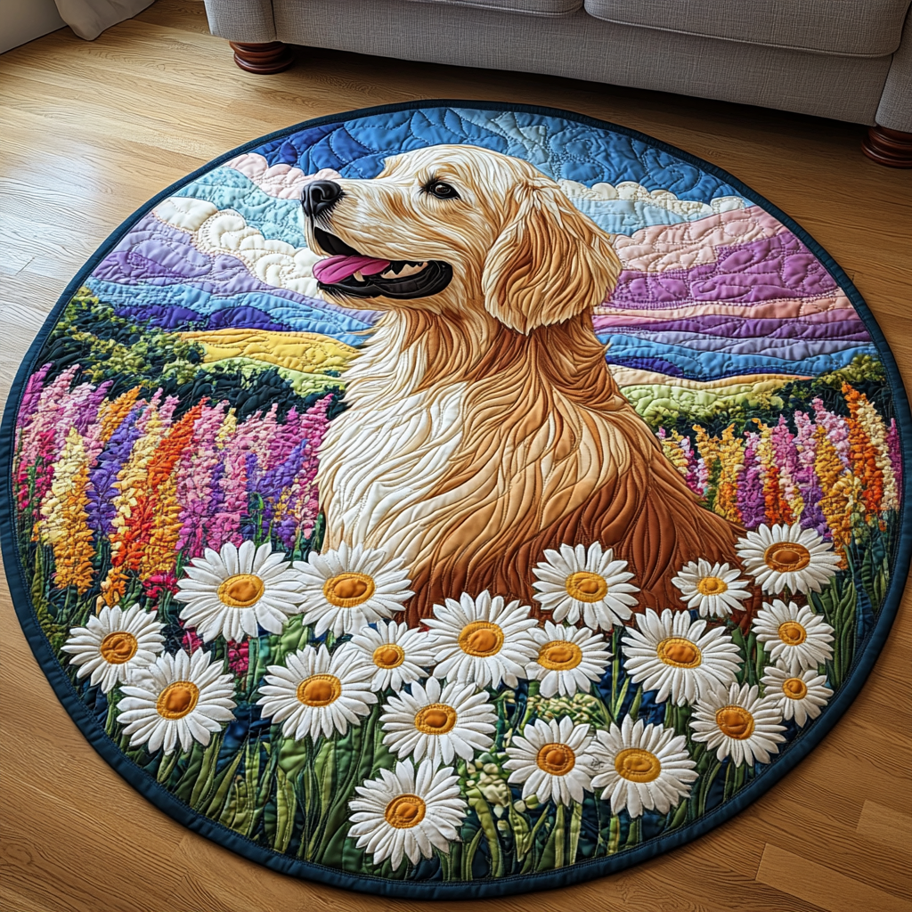 Golden Hearts Quilted Round Mat Door Entrance Decor Dog Inspired Gifts