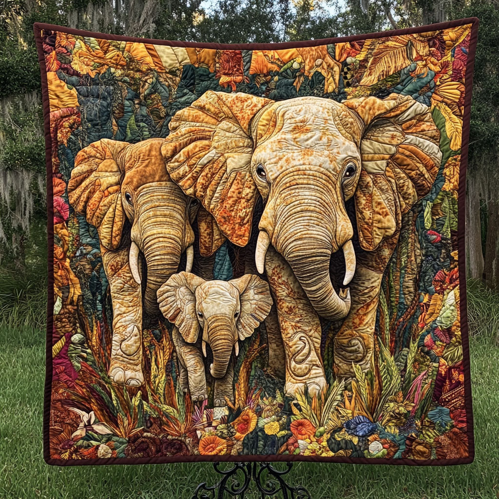 Golden Herd Quilted Blanket Bedroom Xmas Decor Great Gift For Elephant Lover