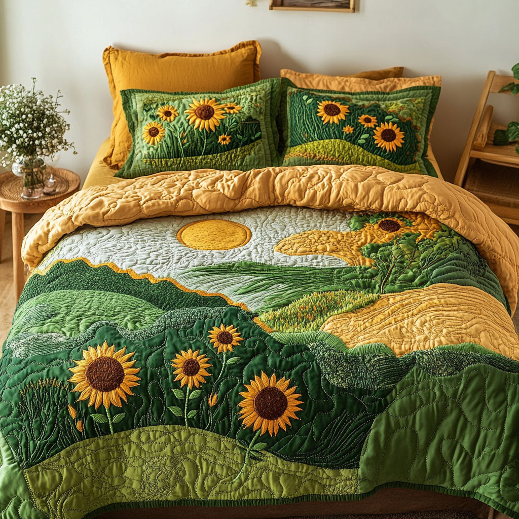 Golden Hills Quilted Bedding Set Bed Decorations Gifts For Sunflower Lovers