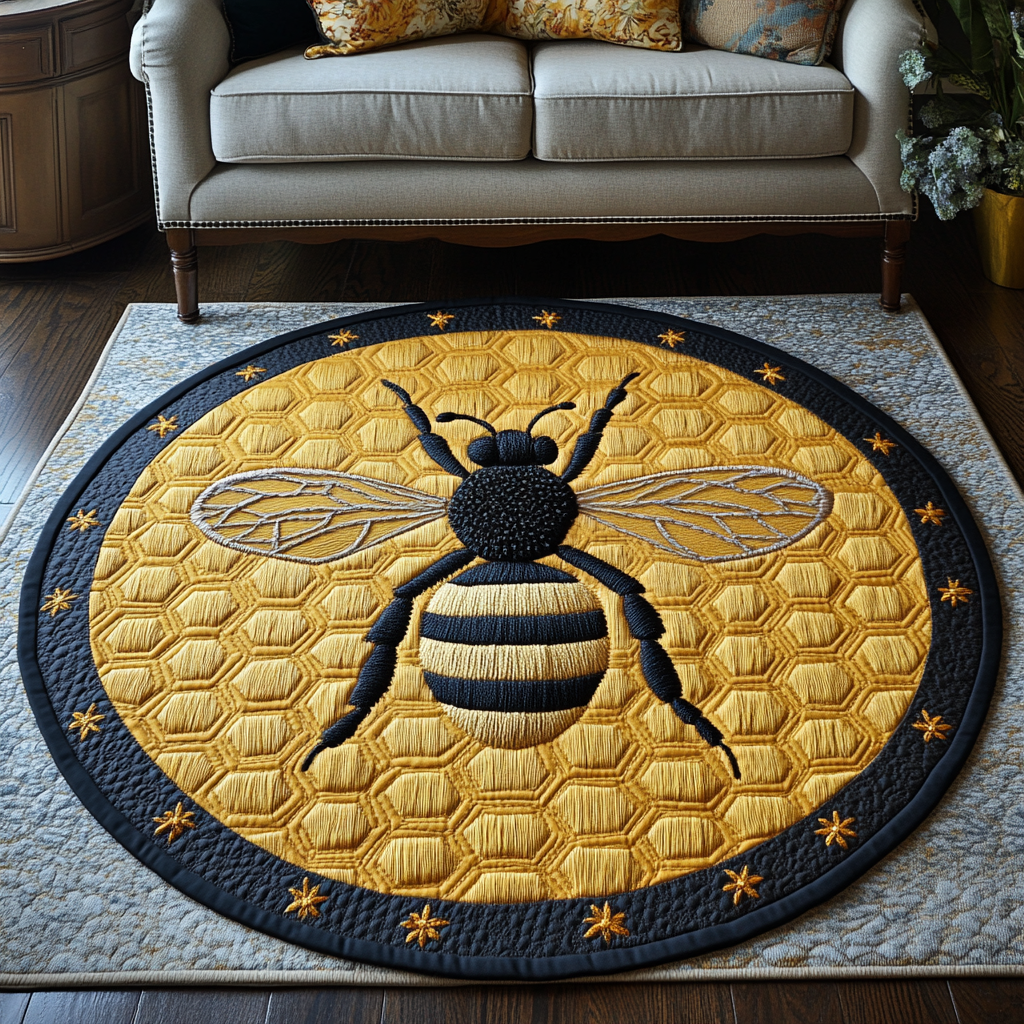Golden Hive Whirl Quilted Round Mat Entryway Decor Best Christmas Gifts For Grandmothers