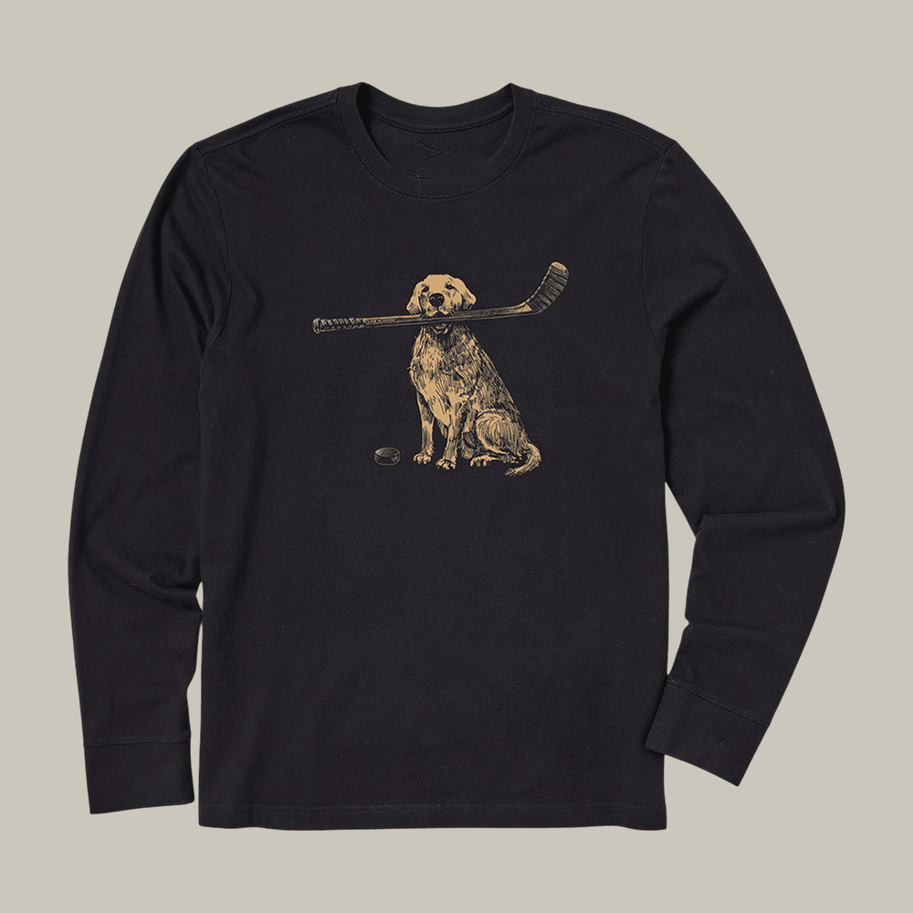Golden Hockey Long Sleeve Shirt Dog Themed Life Is Good Clothing Best Present For Him