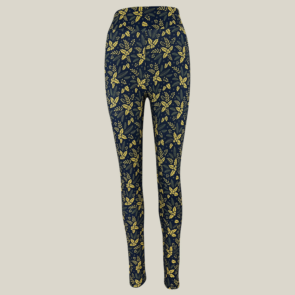 Golden Holly Berry Legging Christmas Themed Sport Style Best Gifts For Yoga Lovers