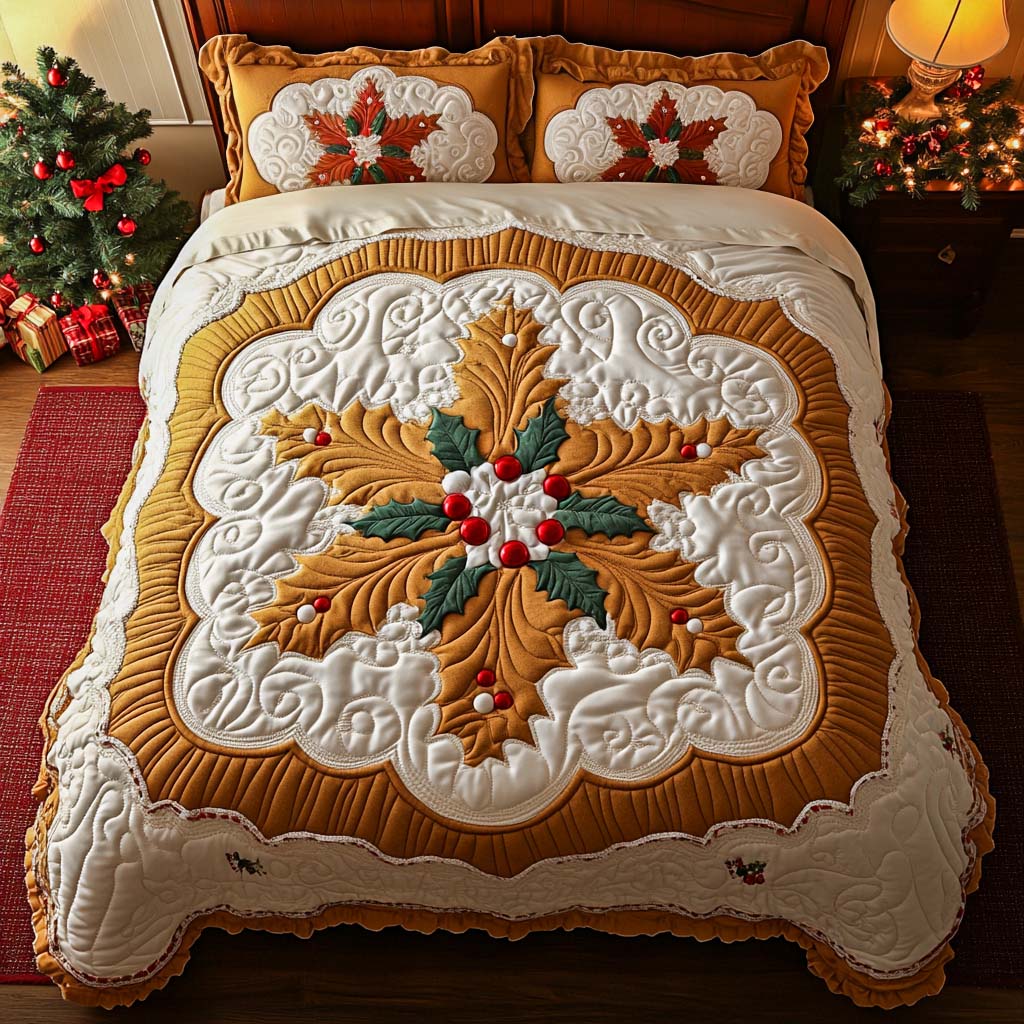 Golden Holly Quilted Bedding Set Bedroom Decorations Christian Gifts For Boyfriend
