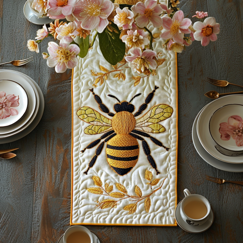 Golden Honey Quilted Table Runner Dining Table Ideas Bee Present Ideas