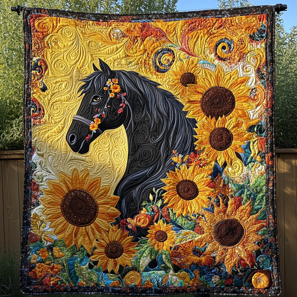 Golden Hooves Quilted Blanket Sunflower Gifts For Her
