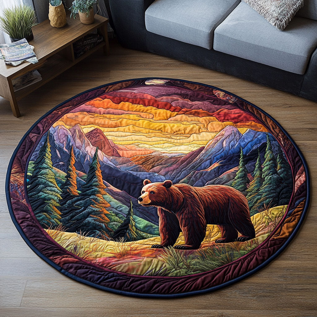 Golden Horizon Bear Quilted Round Mat Entryway Rug Ideas Unique Bear Gifts