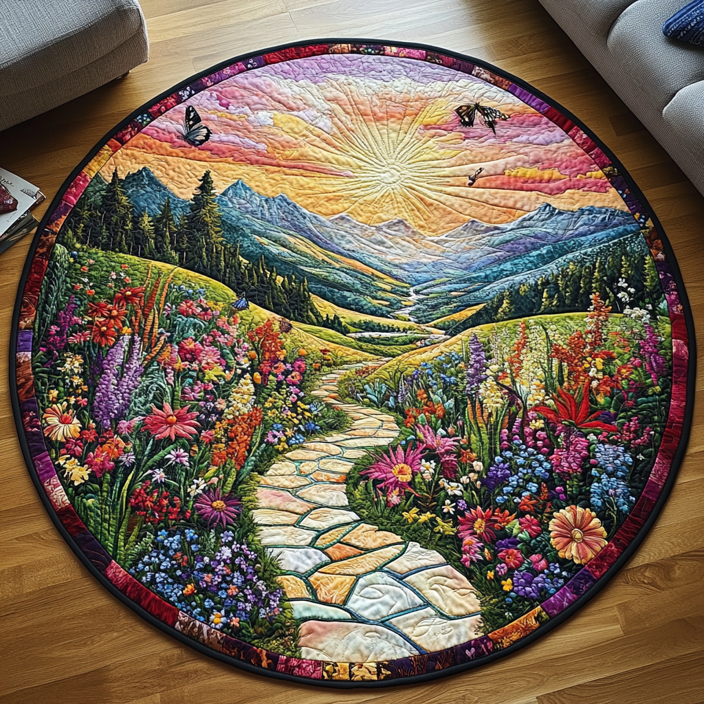 Golden Horizon Pathway Quilted Round Mat Front Door Decor Tree Of Life Gifts For Dad