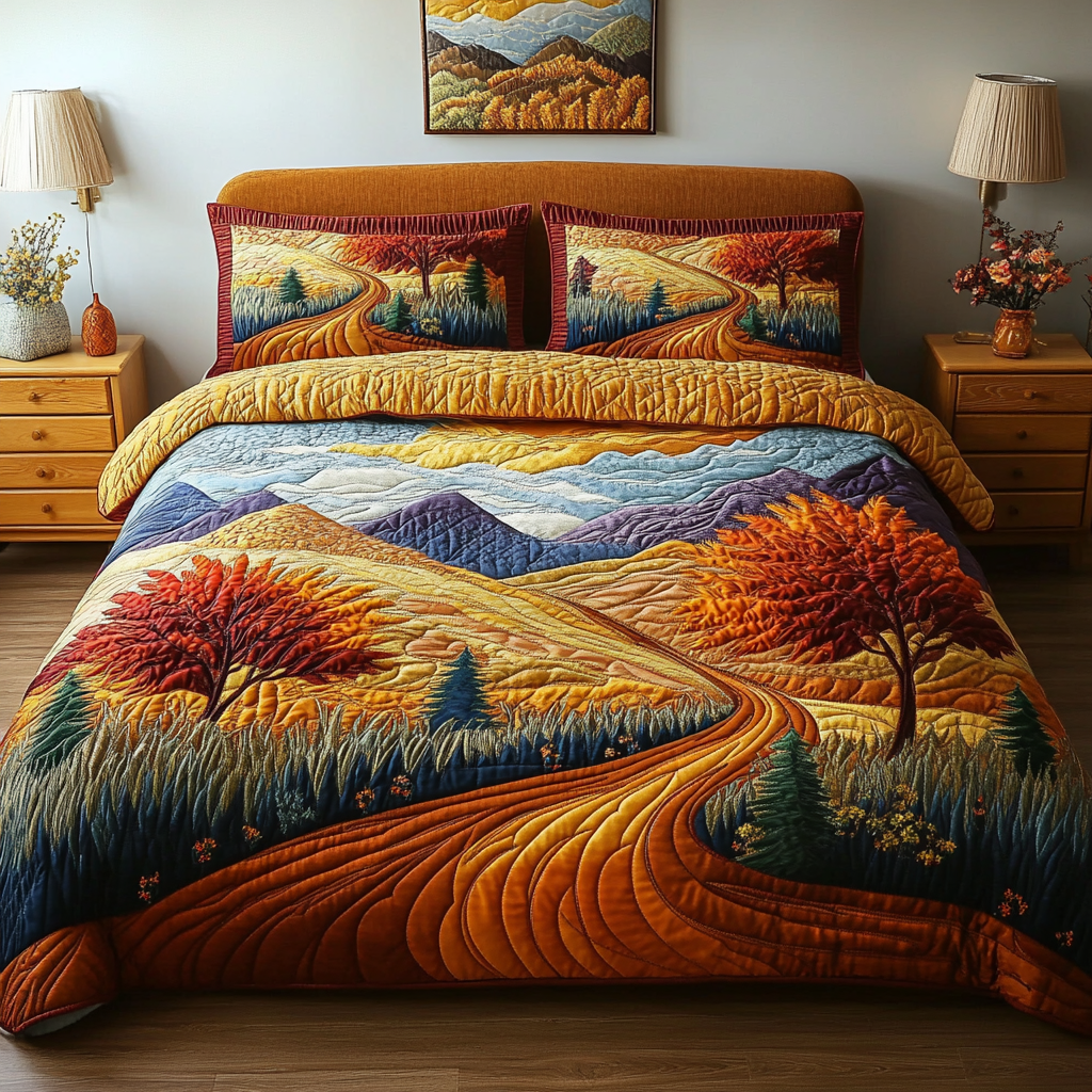 Golden Horizon Quilted Bedding Set Bed Decorations Autumn Presents
