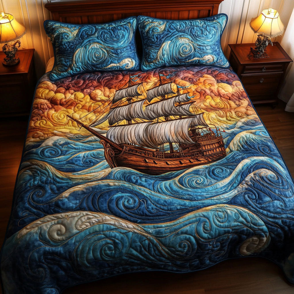 Golden Horizon Quilted Bedding Set Bedroom Decorations Best Gifts For Sailboat Owners