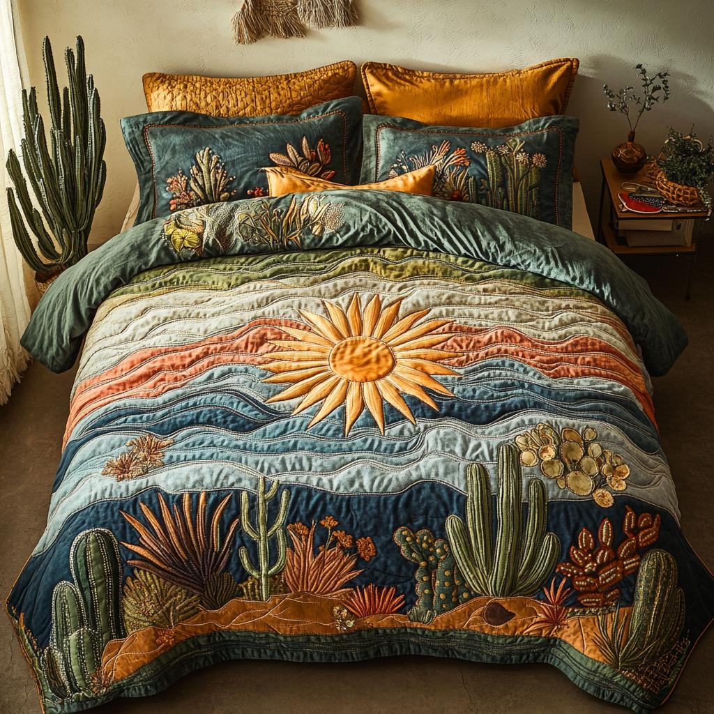 Golden Horizon Quilted Bedding Set Best Bedspread Set Best Cactus Related Gifts