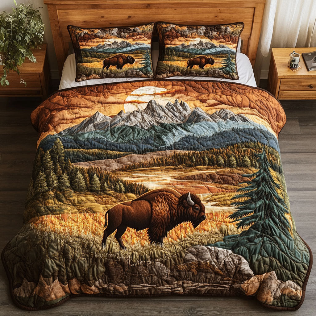 Golden Horizon Quilted Bedding Set Cool Bedroom Decor Best BisonThemed Gifts