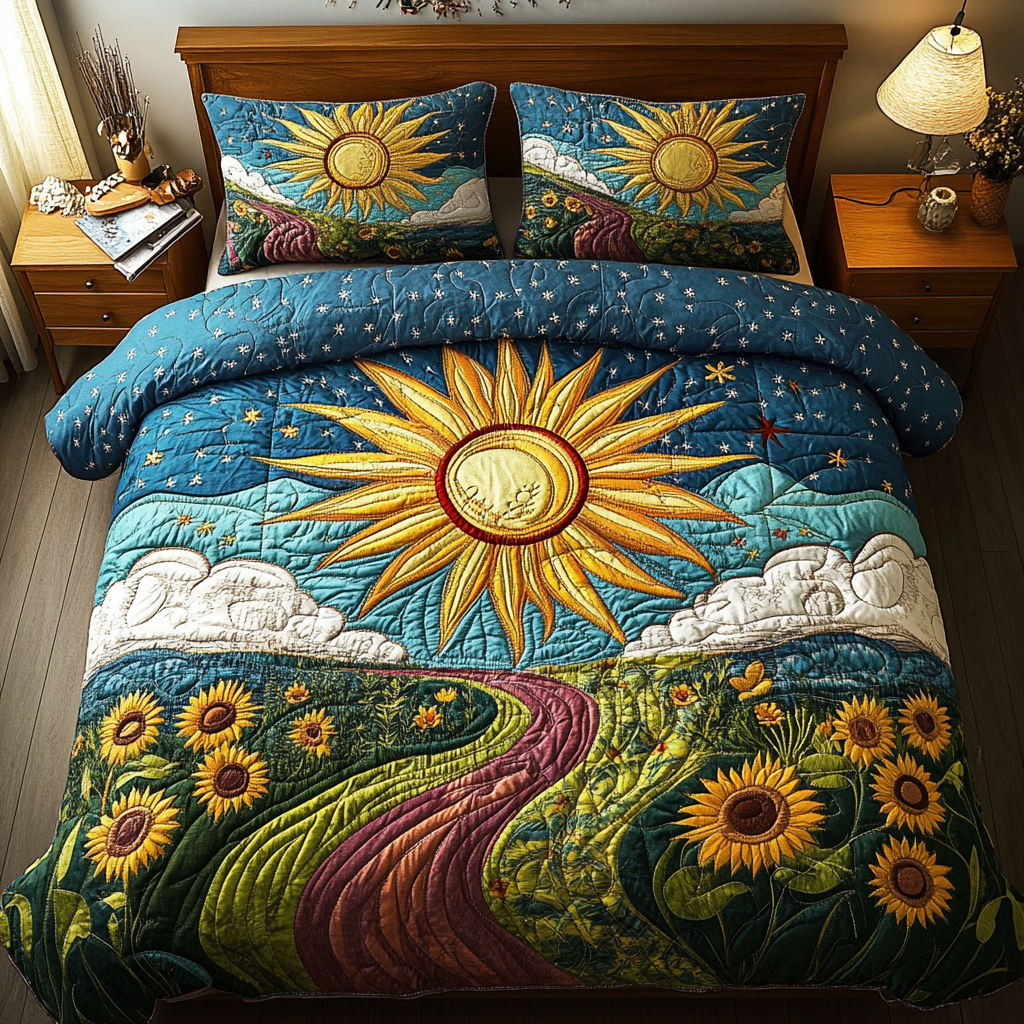 Golden Horizon Quilted Bedding Set Exclusive Bedding Gift Set for Luxury Sleep