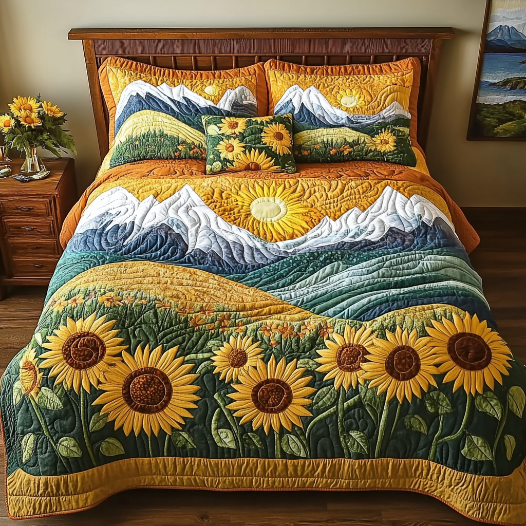 Golden Horizon Quilted Bedding Set Holiday Duvet Covers Sunflower Birthday Gifts