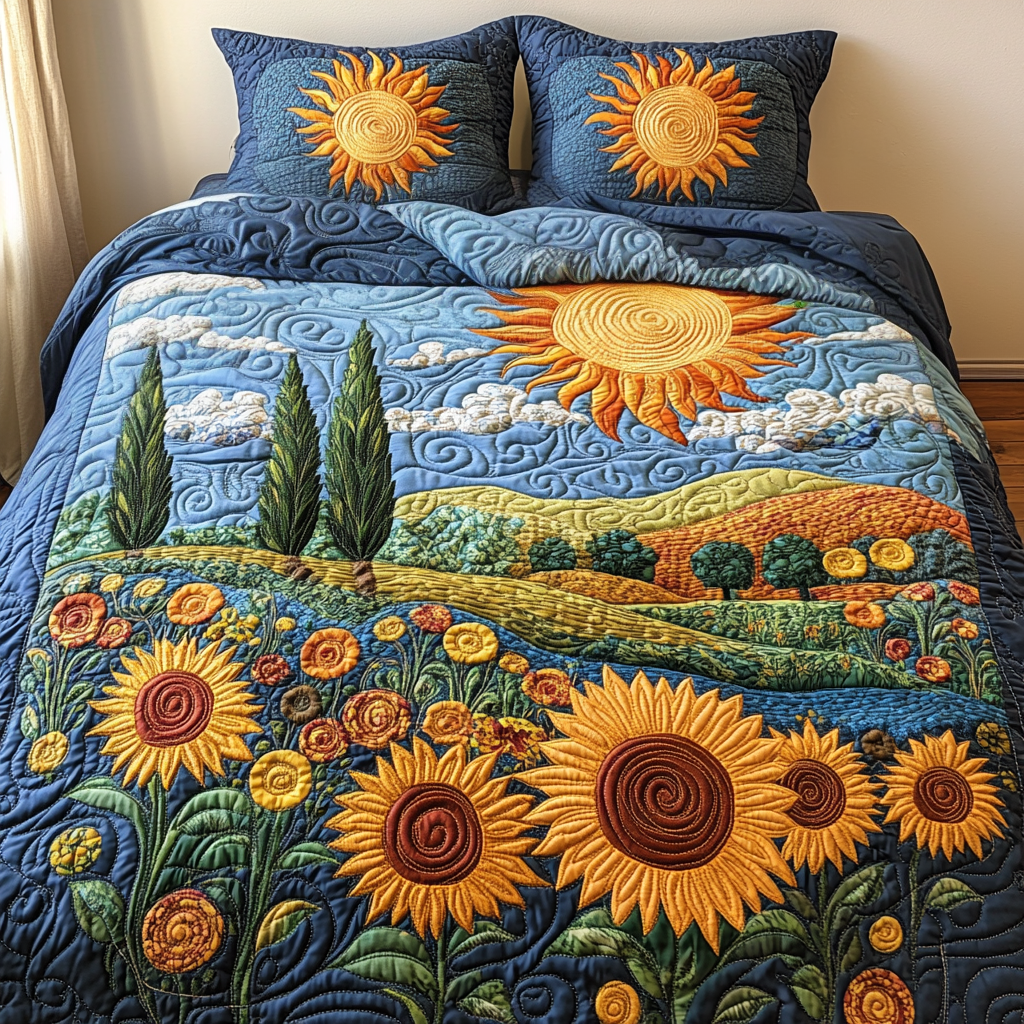 Golden Horizon Quilted Bedding Set Trendy Bedding Set for Bedroom Makeover