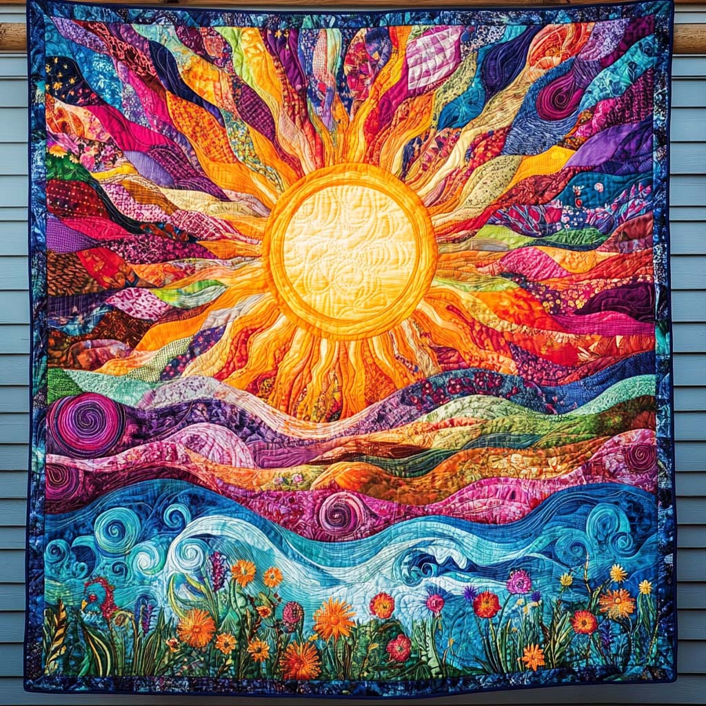 Golden Horizon Quilted Blanket Christmas Gift Blanket