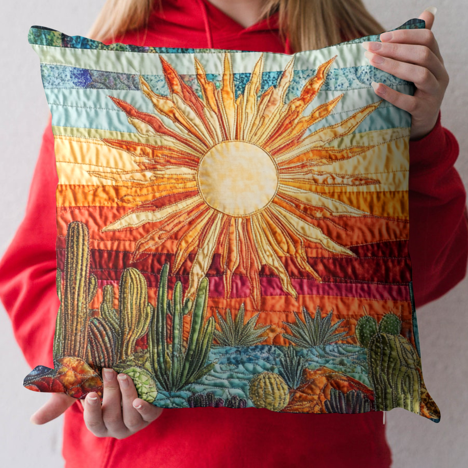 Golden Horizon Quilted Pillow Case Throw Pillow Cases Cactus Gifts For Her