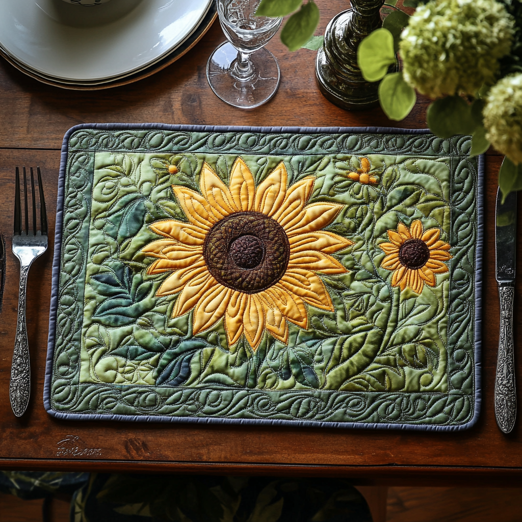 Golden Horizon Quilted Place Mat Dining Room Table Decorated For Christmas Sunflower Gifts For Her