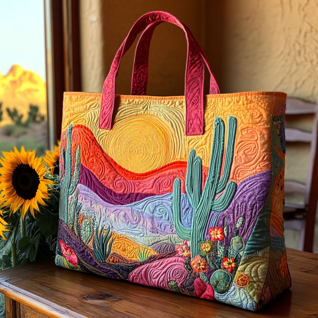 Golden Horizon Quilted Tote Bag Cactus Theme Gifts