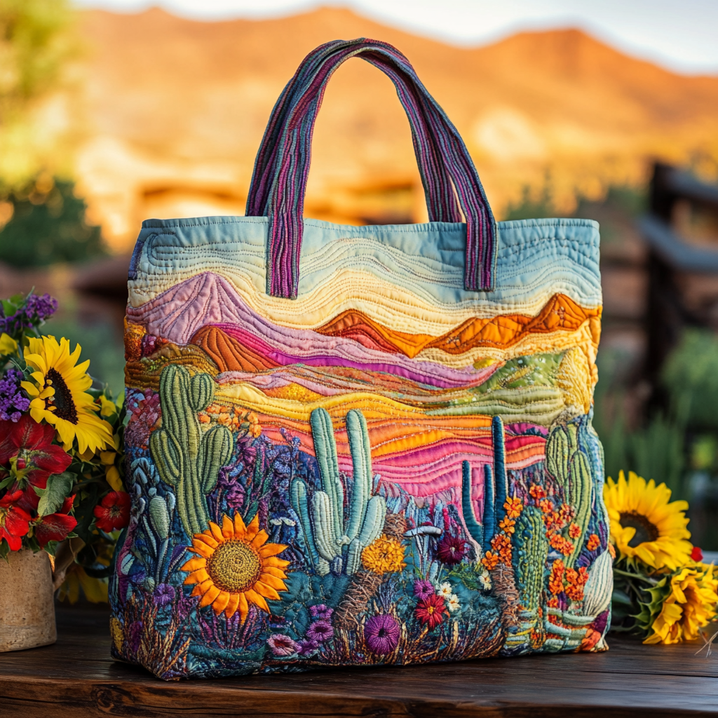 Golden Horizon Quilted Tote Bag Unique Cactus Gifts