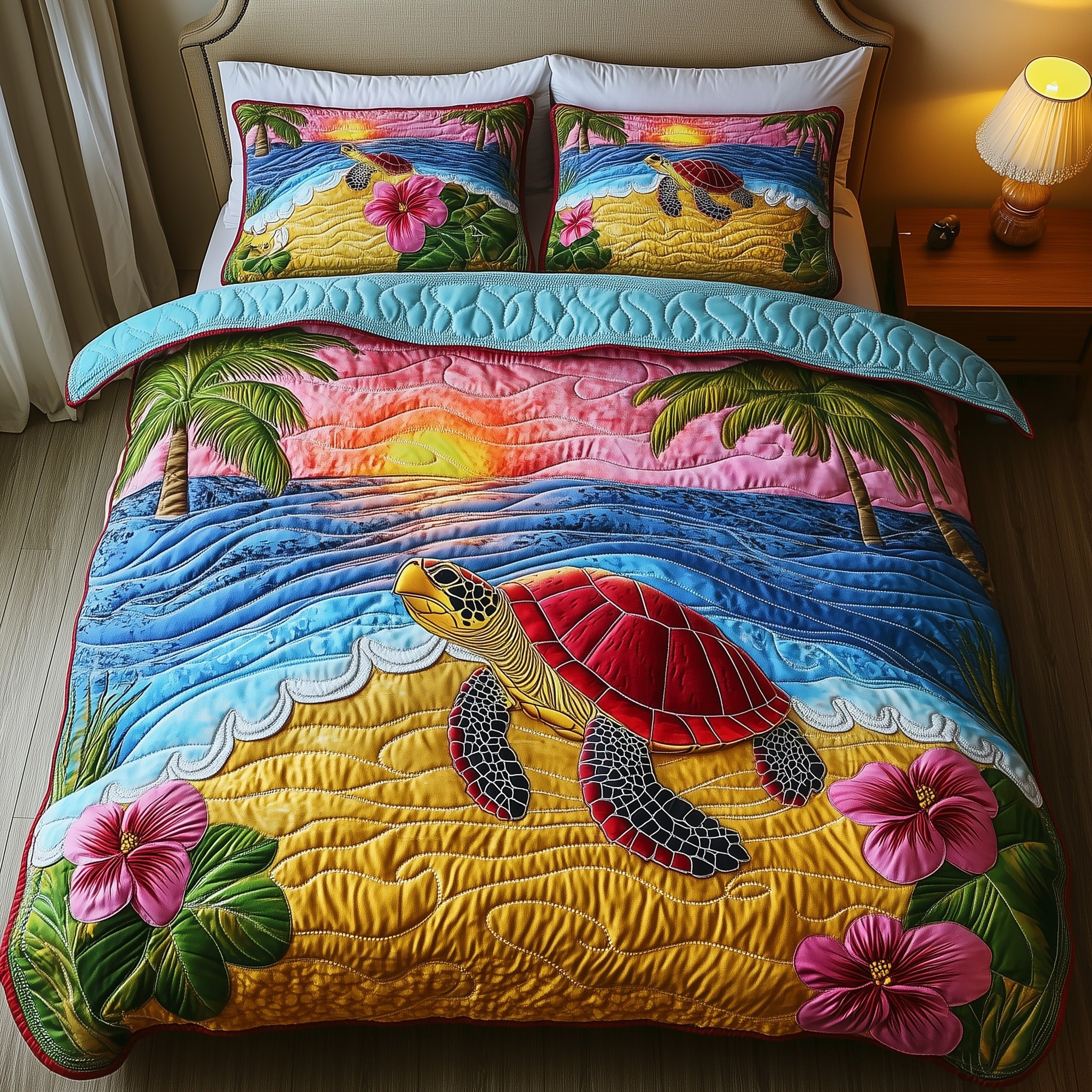 Golden Horizon Turtle Quilted Bedding Set Duvet Cover Bedspread Gifts With Turtles On Them