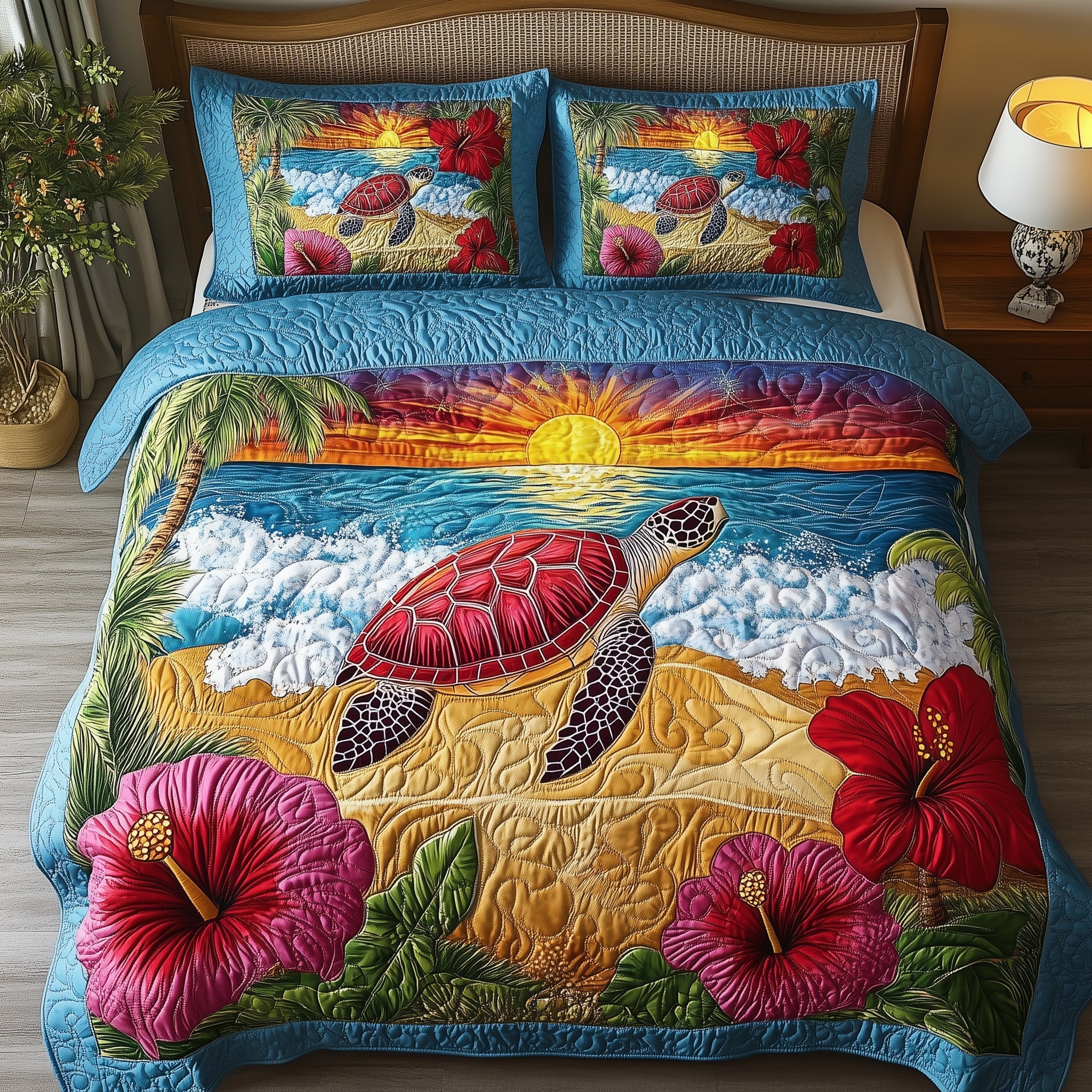 Golden Horizon Turtle Quilted Bedding Set Duvet Cover Bedspread Turtle Gift Idea