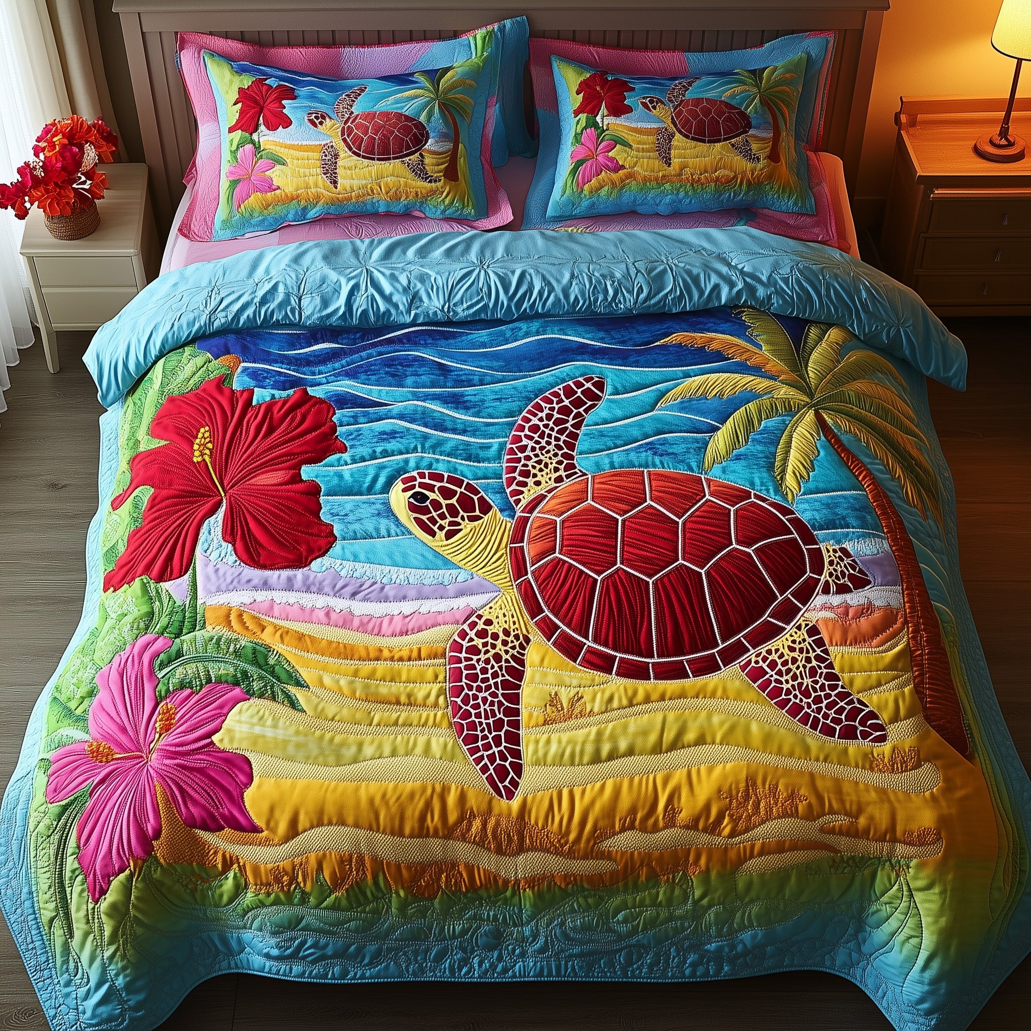 Golden Horizon Turtle Quilted Bedding Set Duvet Cover Bedspread Turtle Items Gifts