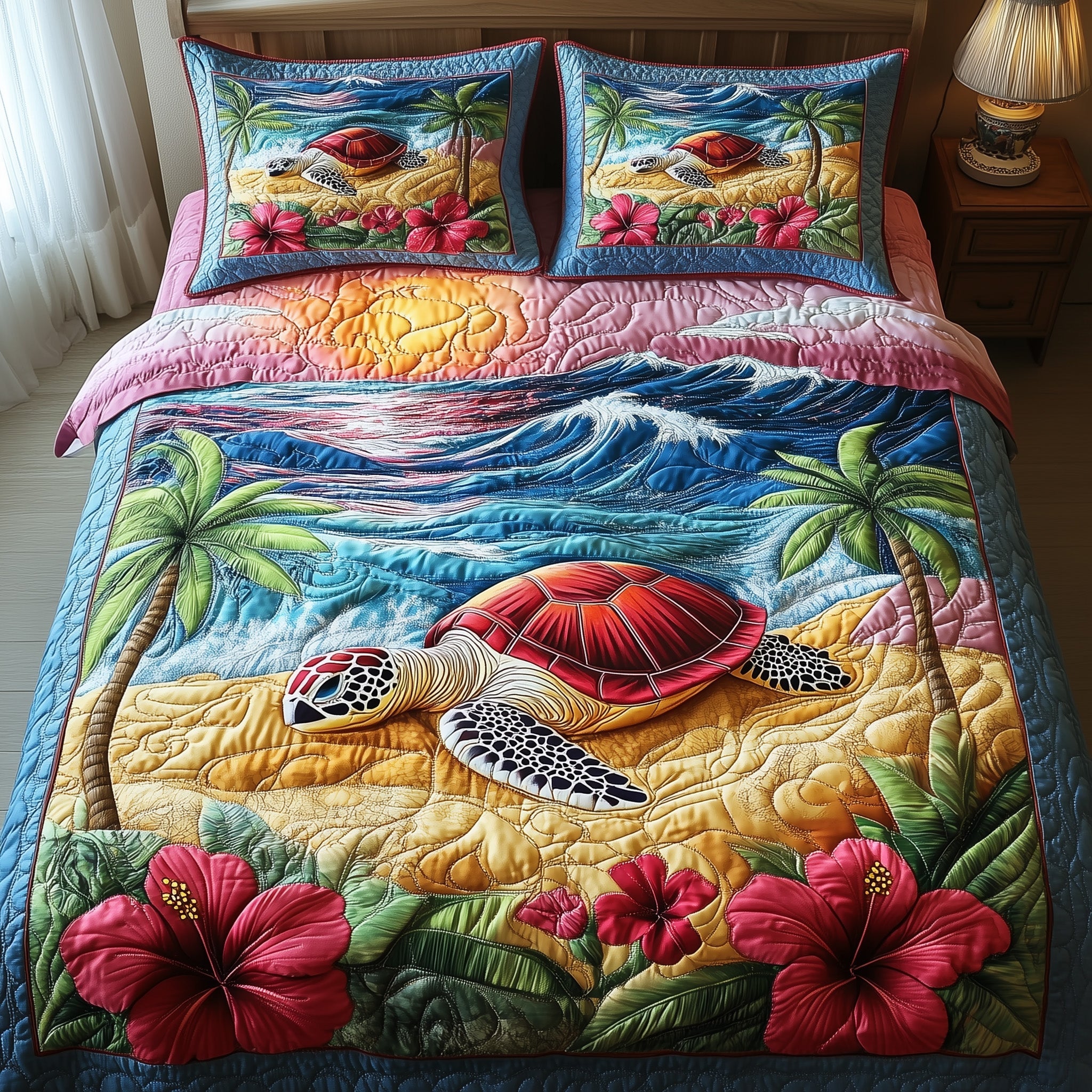 Golden Horizon Turtle Quilted Bedding Set Duvet Cover Bedspread Turtle Present Ideas