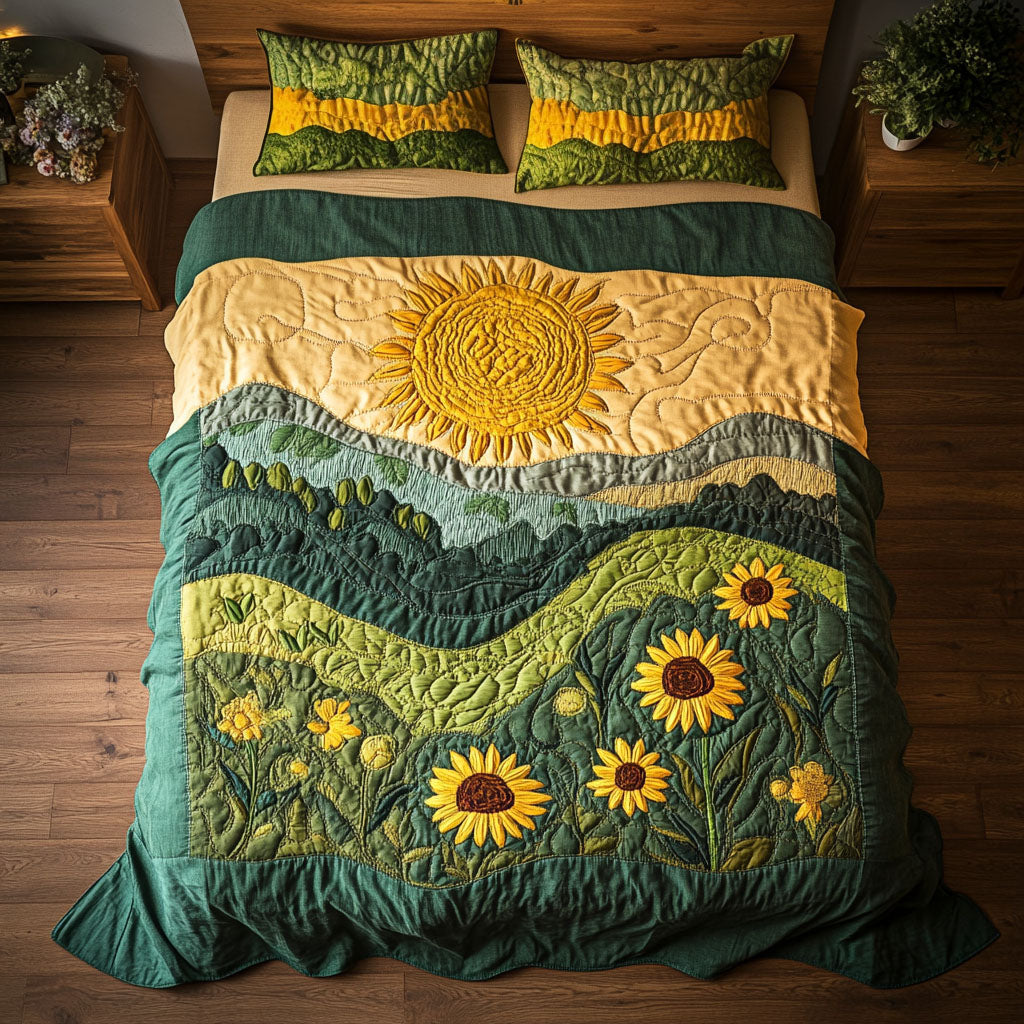 Golden Horizon View Quilted Bedding Set Bed Decor Ideas Sunflower Gifts For Her