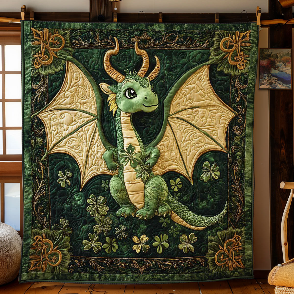 Golden Horn Dragon Quilt Comfortable Microfiber Quilt Blanket for Everyday Use