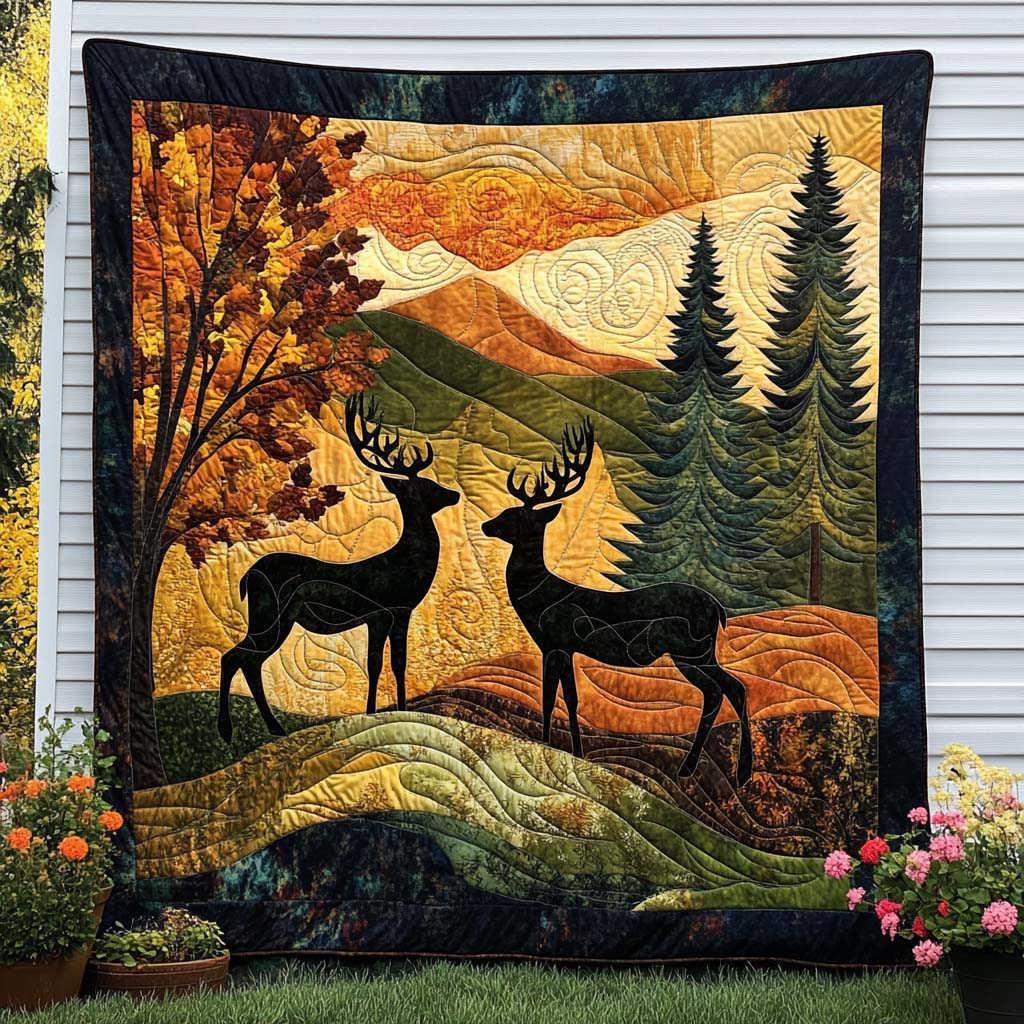 Golden Horns Quilted Blanket Best Throw Blanket Great Gifts For Deer Hunters