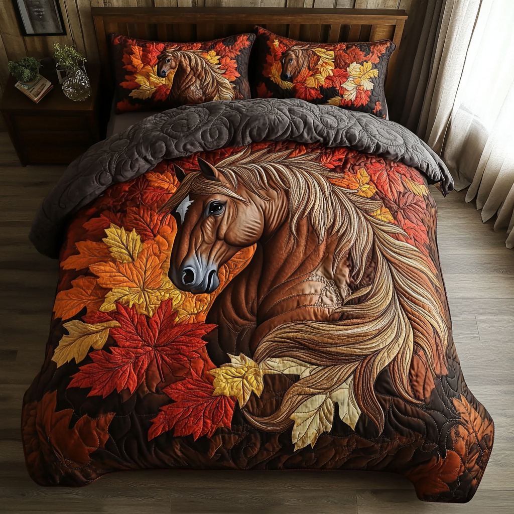Golden Horse Quilted Bedding Set Autumn Bed Sheet Set Cool Horse Gifts