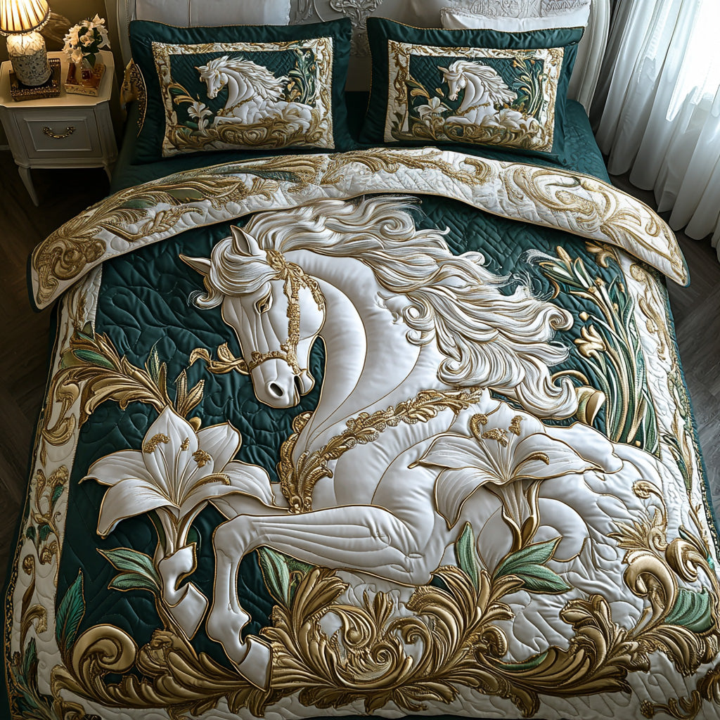 Golden Horse Quilted Bedding Set Bedroom Decorations Gifts For Horse Lovers Woman