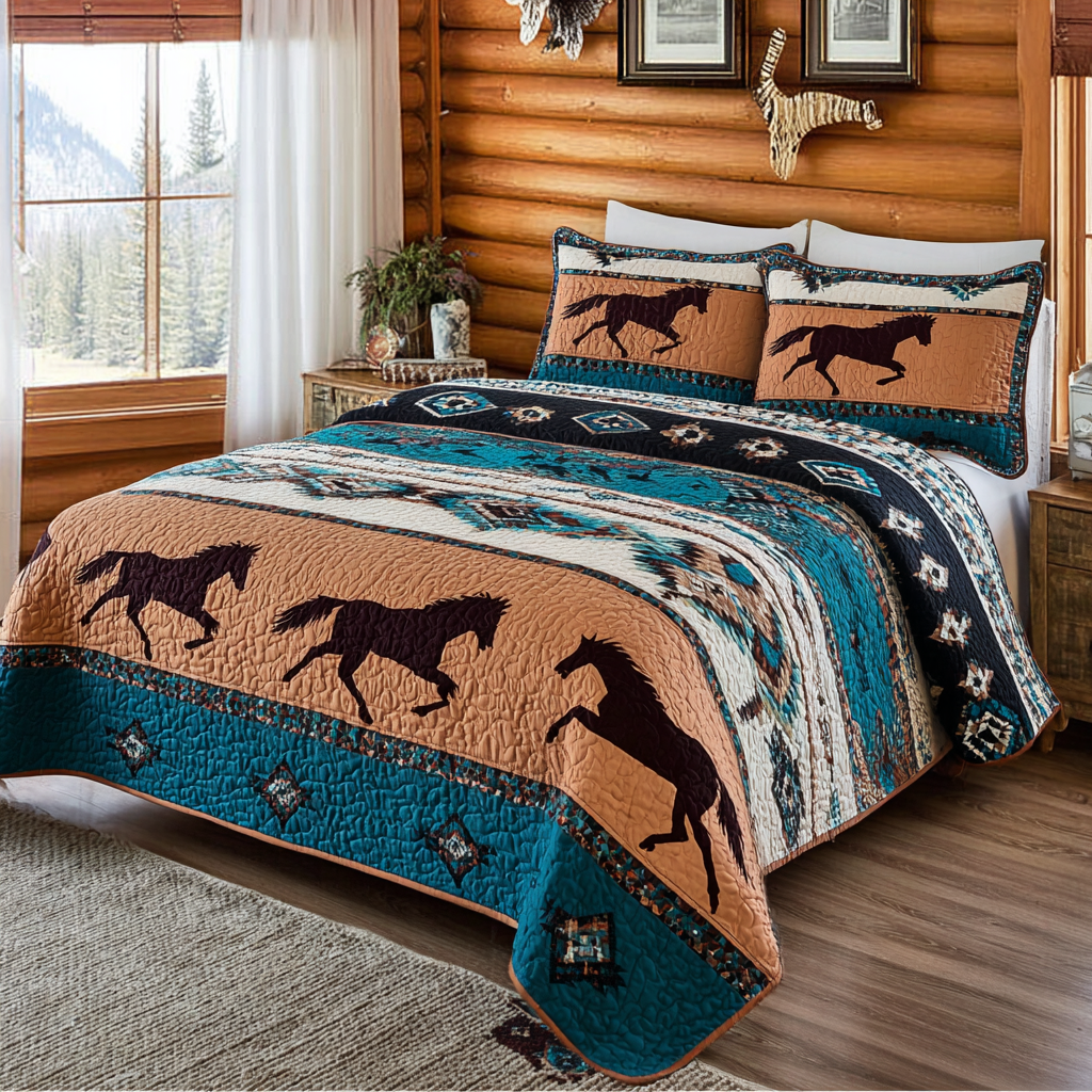 Golden Horse Quilted Bedding Set Duvet Cover Bed Sheet Set Horsey Christmas Gifts