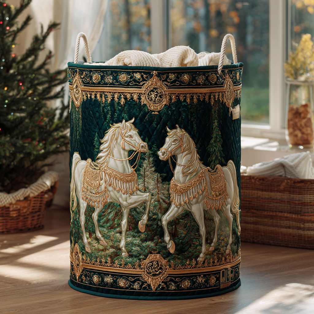 Golden Horse Quilted Laundry Basket Gift To Brighten Their Day