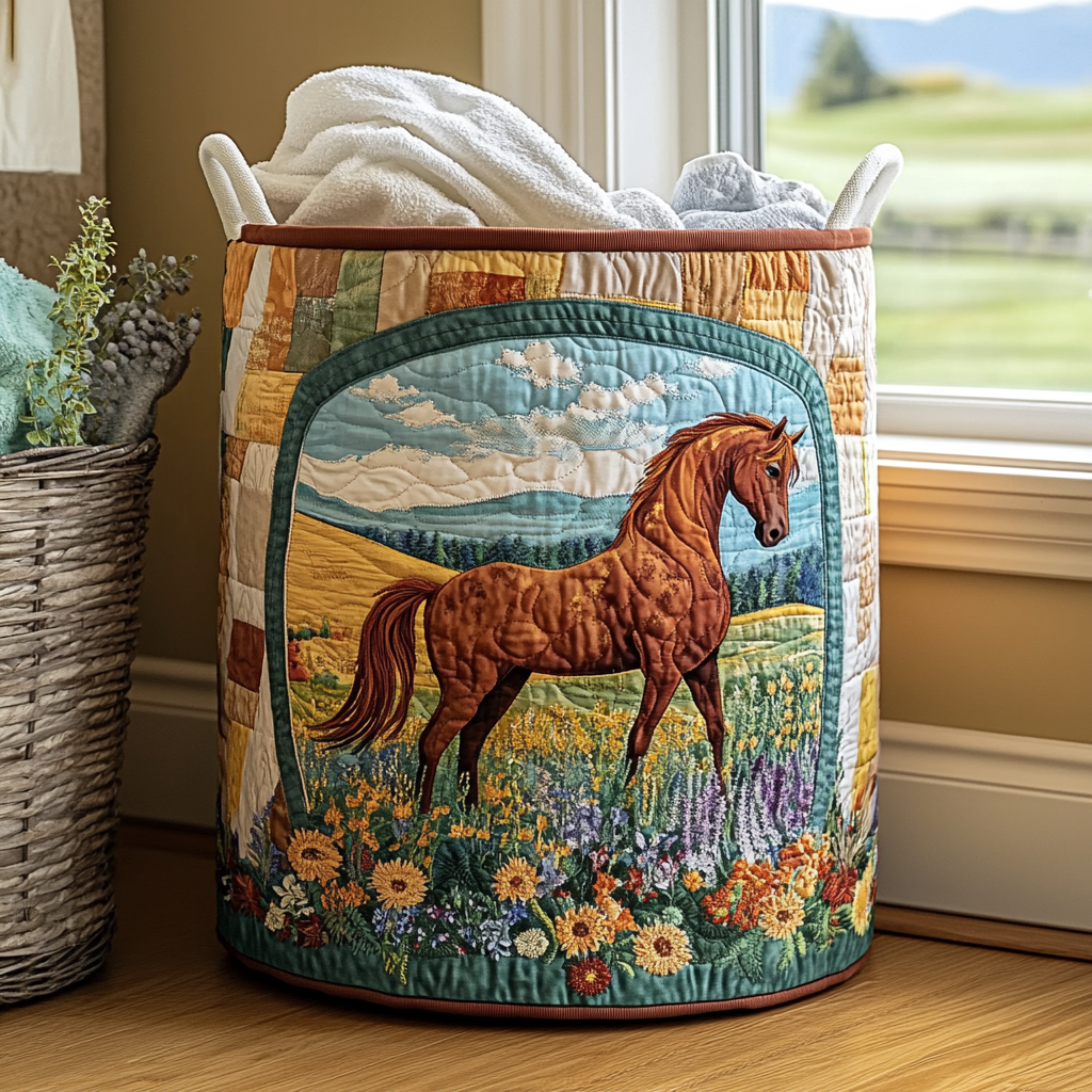 Golden Horse Quilted Laundry Basket Merch For Family Time