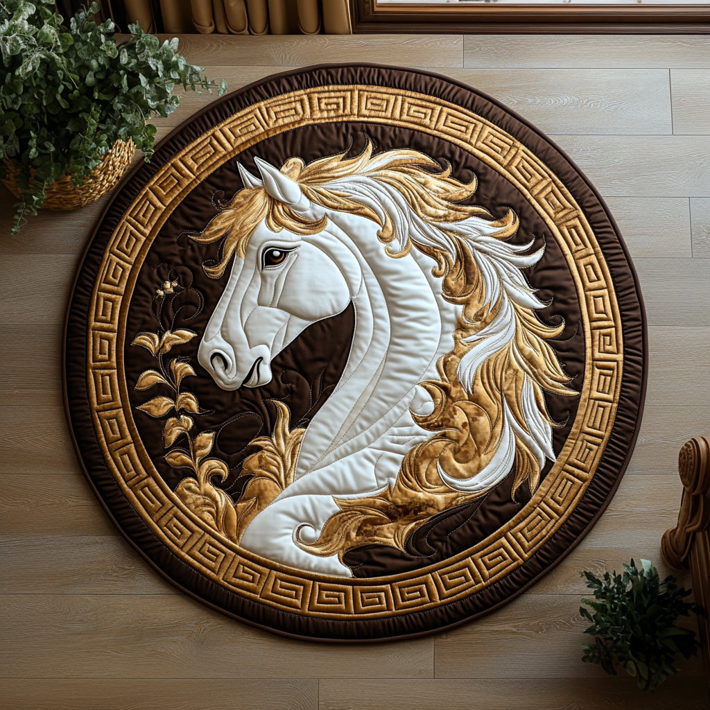 Golden Horse Quilted Round Mat Outdoor Entryway Decor Horse Christmas Presents