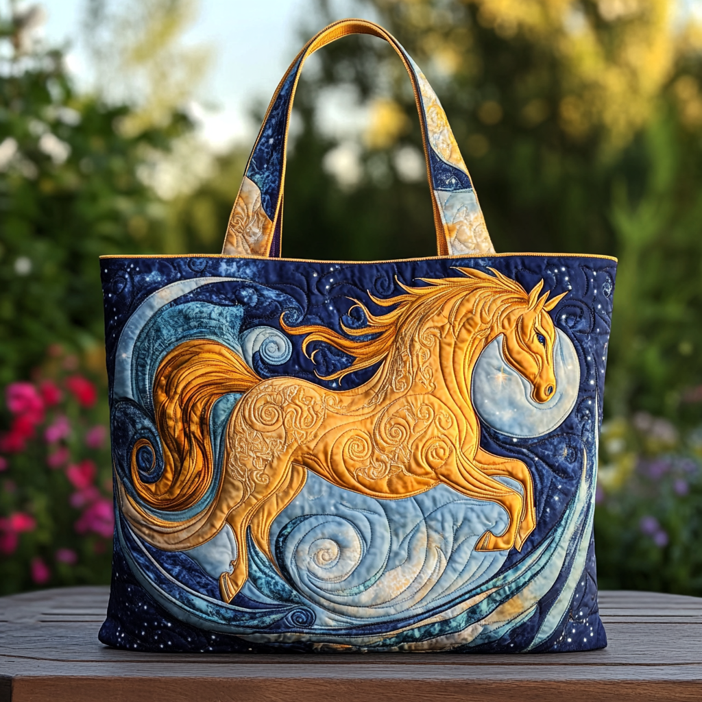 Golden Horse Quilted Tote Bag Gifts For Teenage Horse Lovers