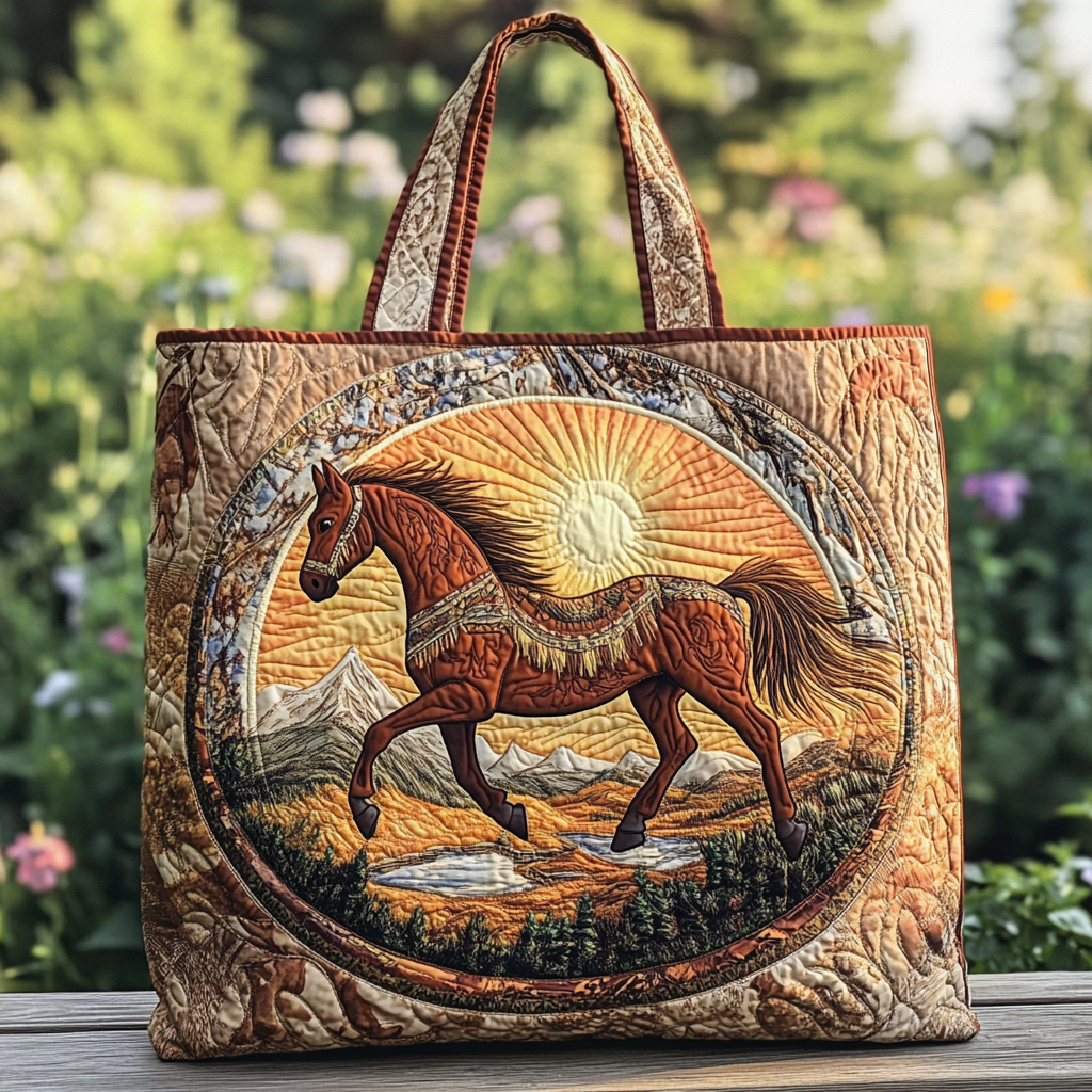 Golden Horse Quilted Tote Bag Useful Gifts For Horse Owners