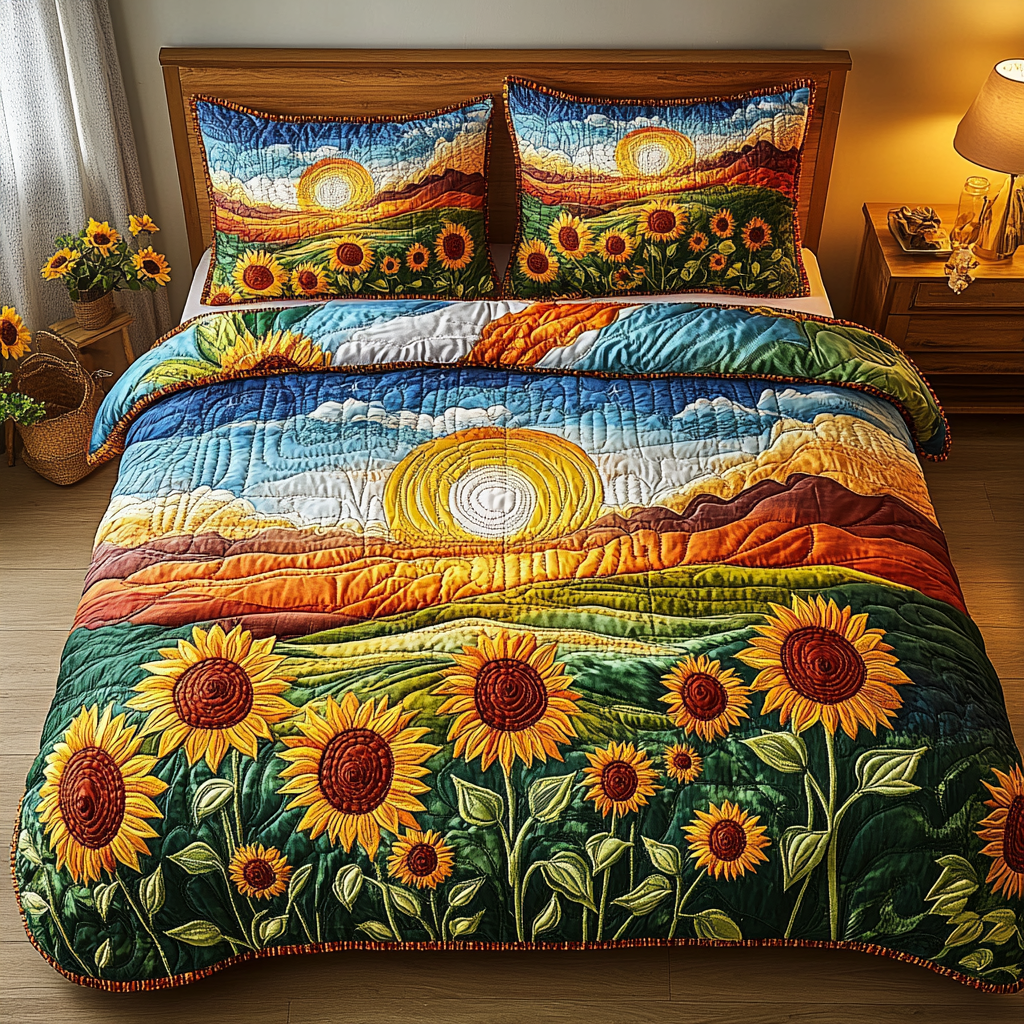 Golden Hugs Quilted Bedding Set Bedroom Decorations Gifts For Sunflower Lovers