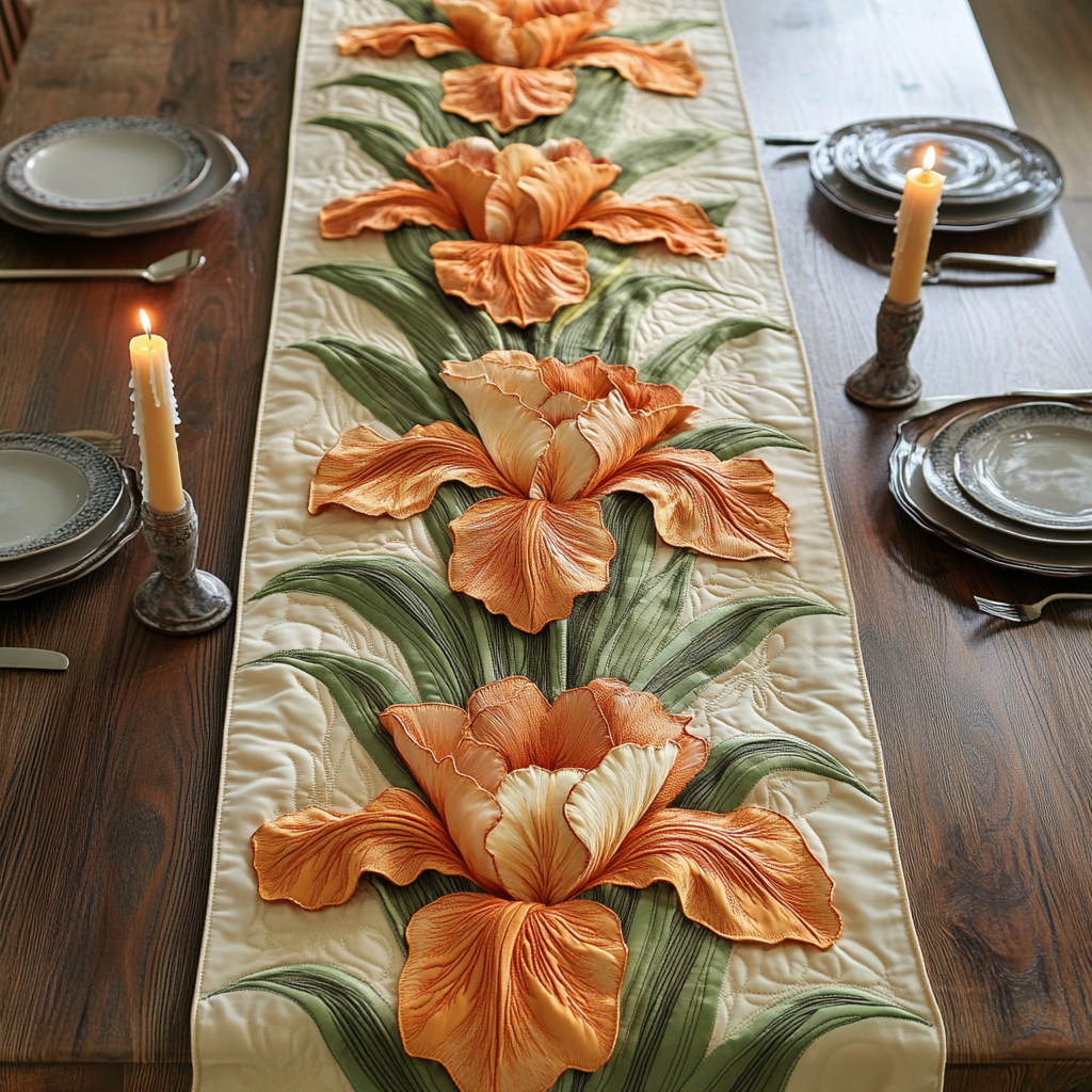 Golden Iris Quilted Table Runner Holiday Themed Table Runners Christmas Flower Gifts