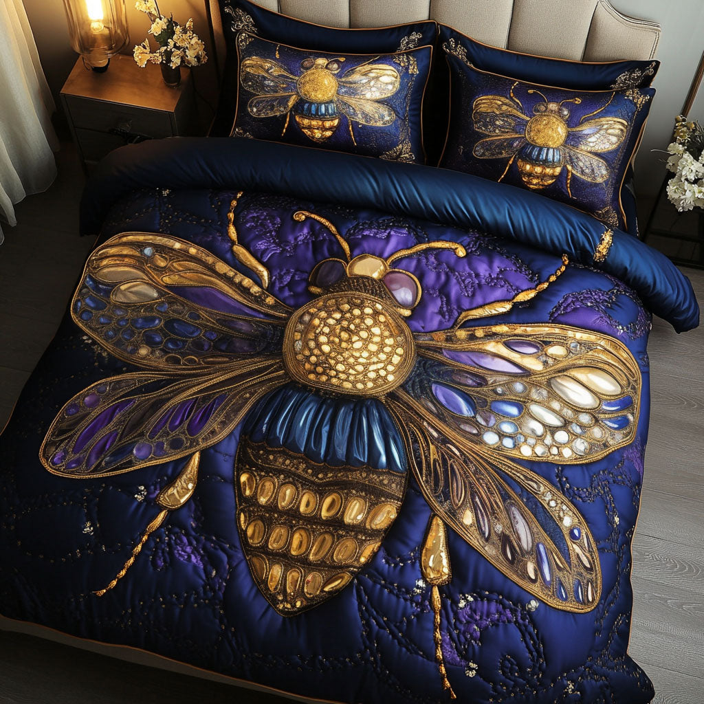 Golden Jewel Bee Quilted Bedding Set Christmas Bed Sheets Bee Themed Presents