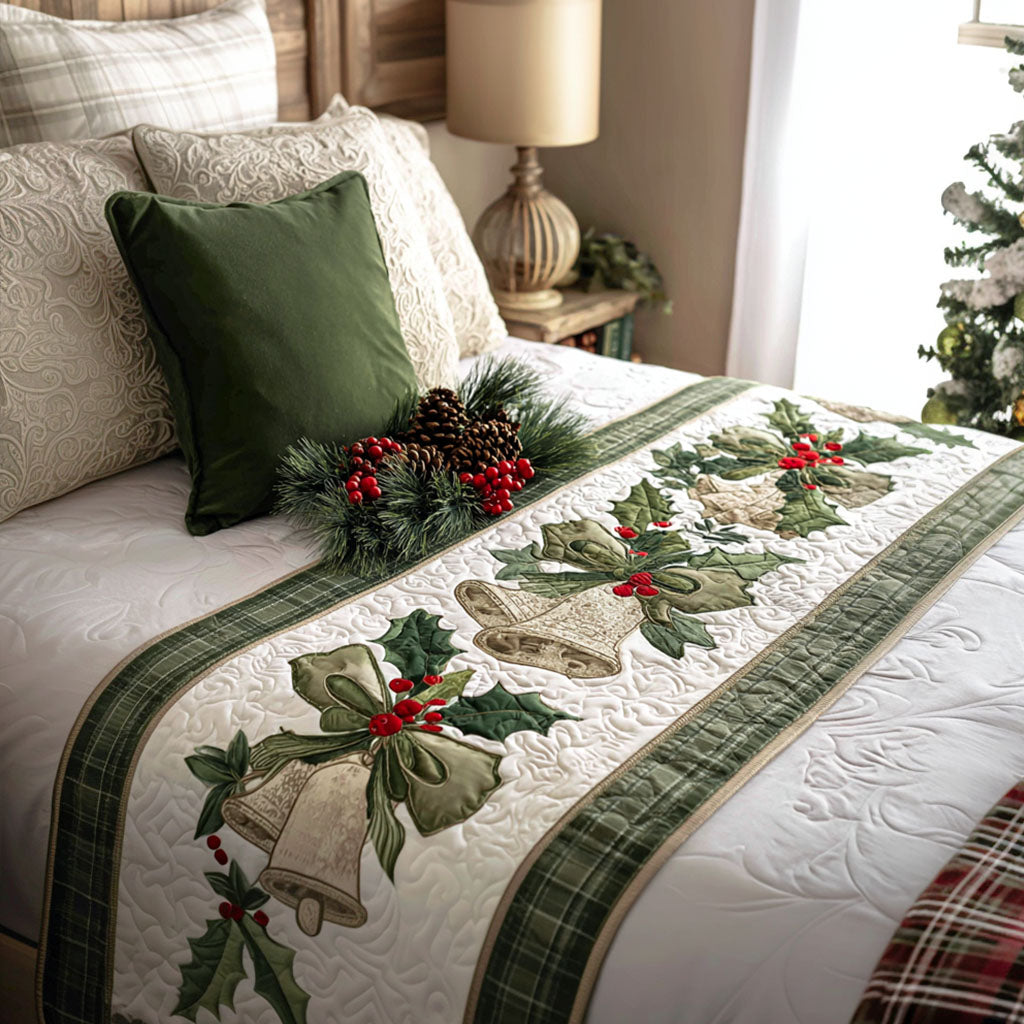 Golden Jingle Quilted Bed Runner Christmas Holiday Decor Christmas Gifts