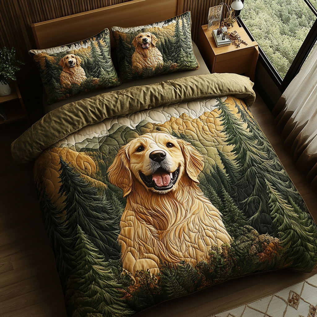 Golden Joy Quilted Bedding Set Bed Decor Ideas Christmas Gifts For Golden Retriever Lovers