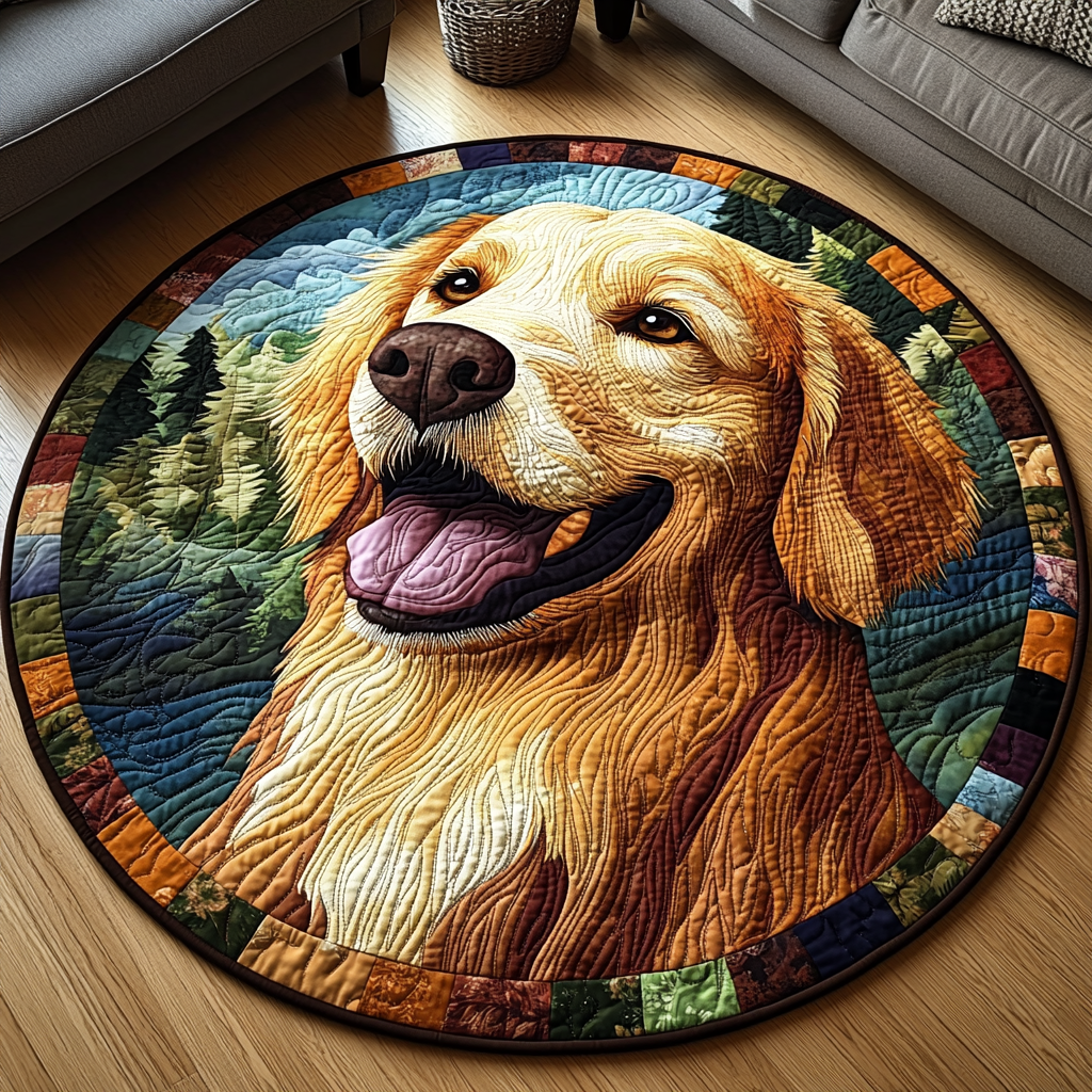 Golden Joy Quilted Round Mat Entryway Christmas Decor Ideas Xmas Presents For Dog Lovers